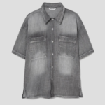 8 seconds Vintage Washed Denim Short-Sleeve Shirt — Grey