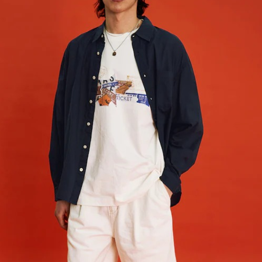 8 seconds Washing Texture Denim Short Sleeve Shirt — Black