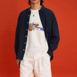 8 seconds Washing Texture Denim Short Sleeve Shirt — Black