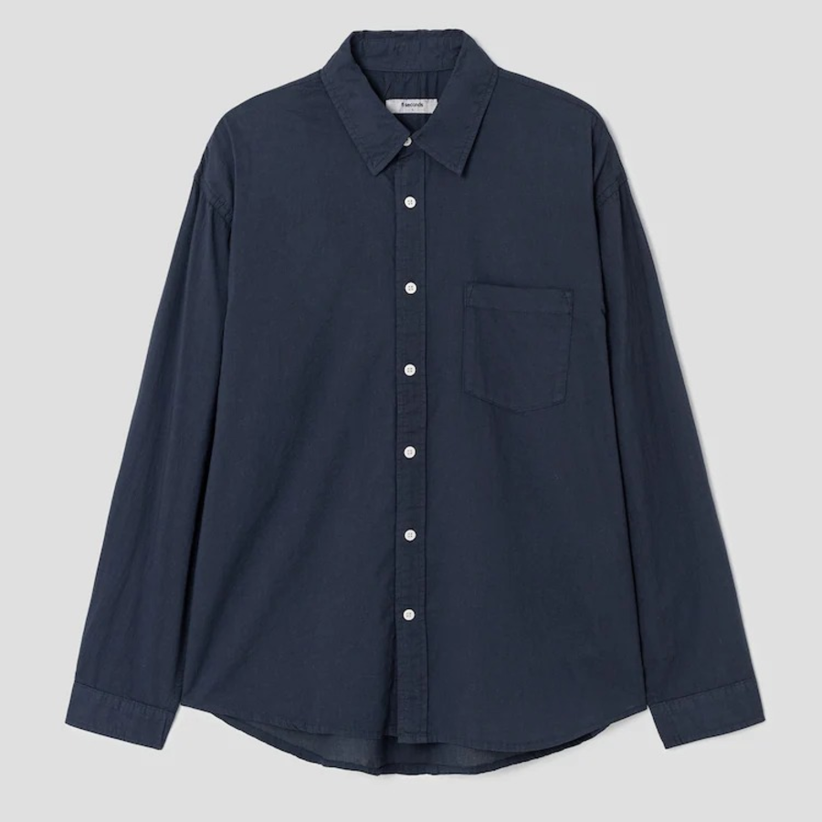 8 seconds Washing Texture Denim Short Sleeve Shirt — Black