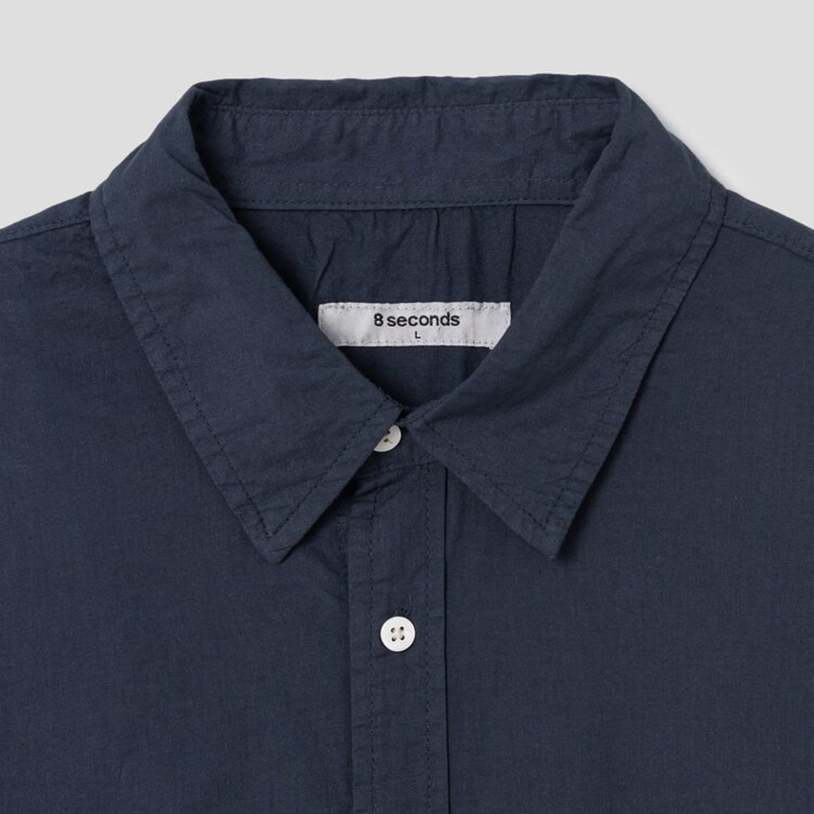 8 seconds Washing Texture Denim Short Sleeve Shirt — Black