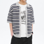 8 seconds Multi Stripe Collar Cardigan — Light Grey
