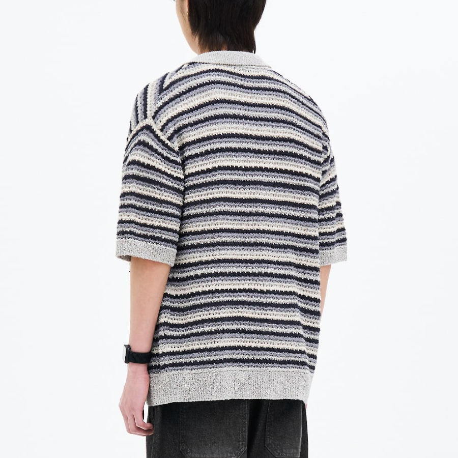 8 seconds Multi Stripe Collar Cardigan — Light Grey