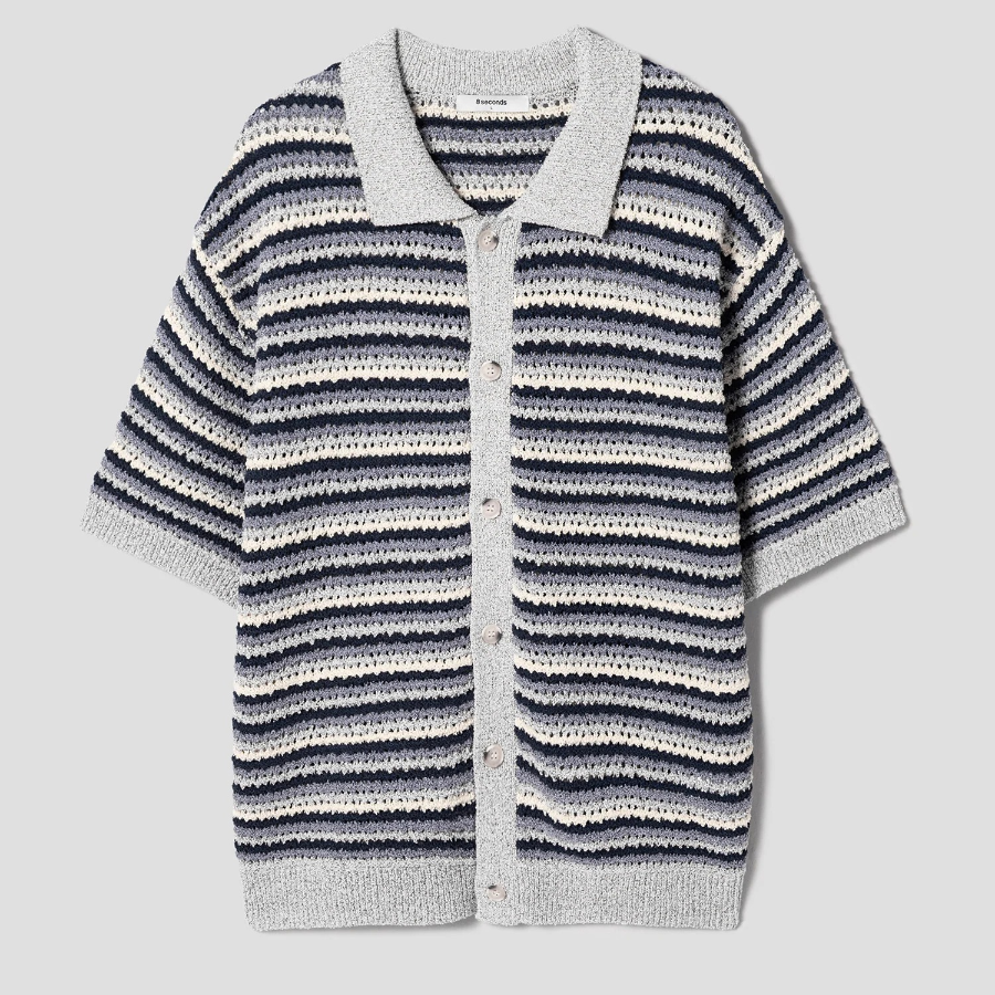 8 seconds Multi Stripe Collar Cardigan — Light Grey