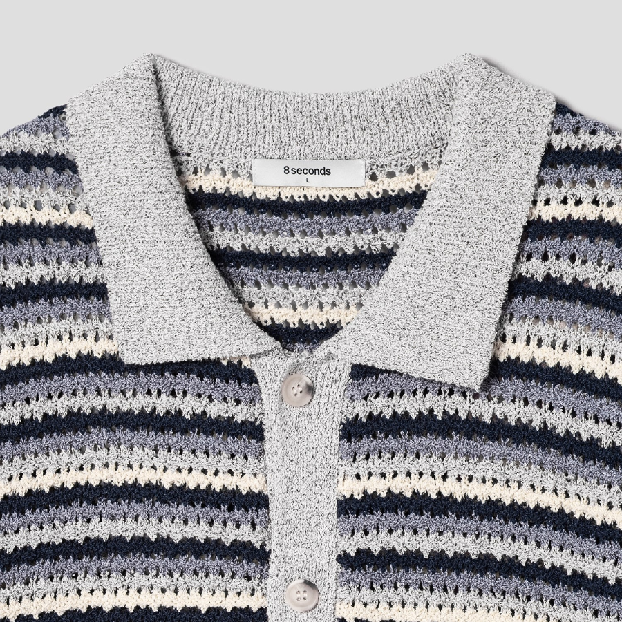 8 seconds Multi Stripe Collar Cardigan — Light Grey