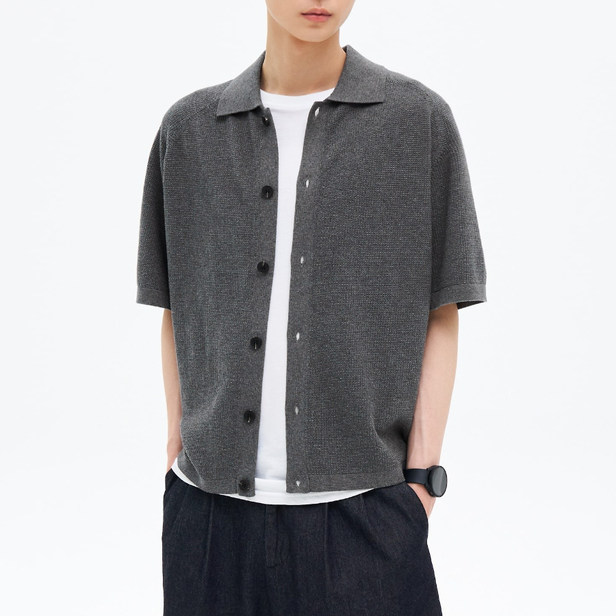 8 seconds Collar Short Sleeve Cardigan — Ash