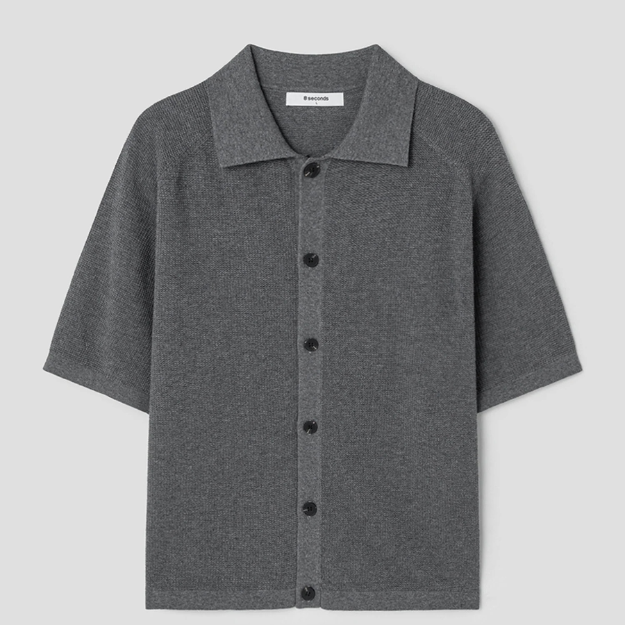 8 seconds Collar Short Sleeve Cardigan — Ash