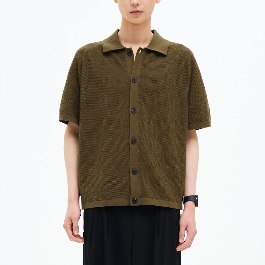 8 seconds Collar Short Sleeve Cardigan — Olive