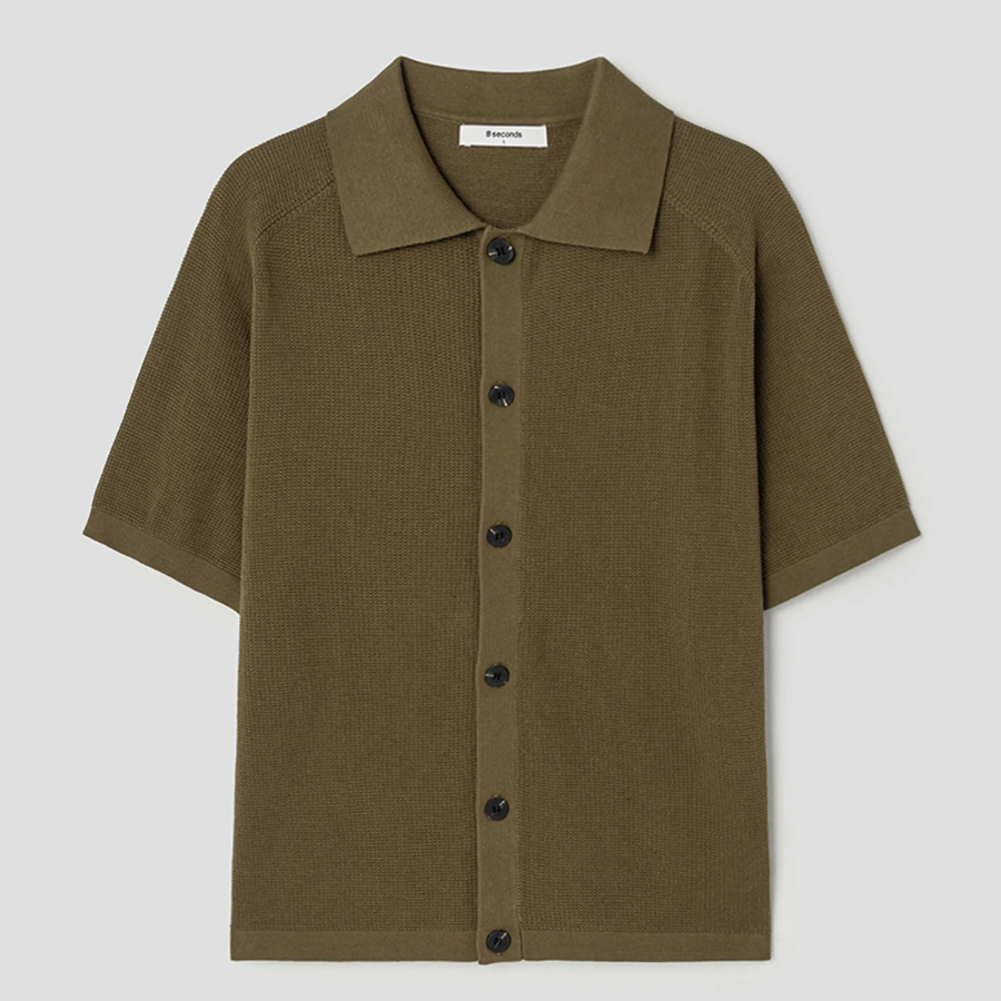 8 seconds Collar Short Sleeve Cardigan — Olive