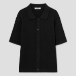 8 seconds Ribbed Collar Short Sleeve Cardigan — Black
