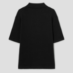 8 seconds Ribbed Collar Short Sleeve Cardigan — Black
