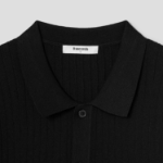 8 seconds Ribbed Collar Short Sleeve Cardigan — Black