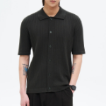 8 seconds Ribbed Collar Short Sleeve Cardigan — Khaki