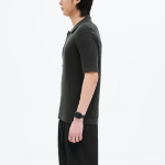 8 seconds Ribbed Collar Short Sleeve Cardigan — Khaki