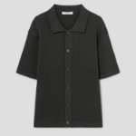 8 seconds Ribbed Collar Short Sleeve Cardigan — Khaki