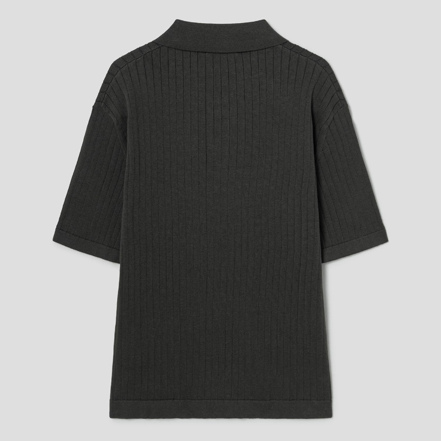 8 seconds Ribbed Collar Short Sleeve Cardigan — Khaki