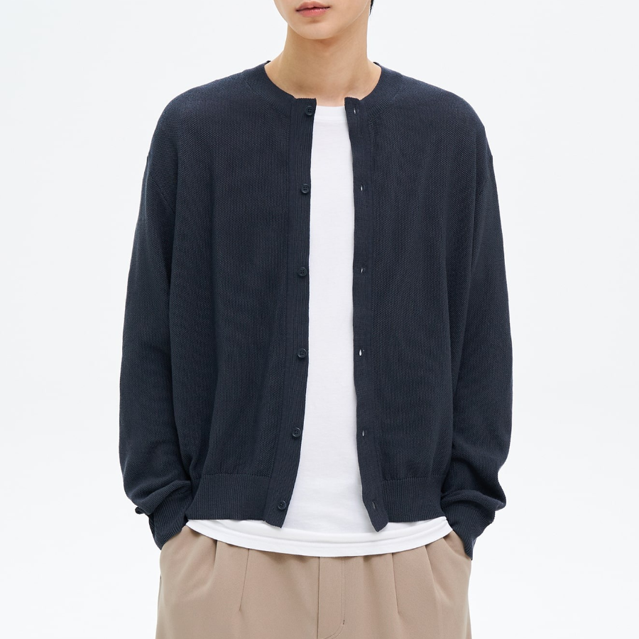 8 seconds Cool Touch Round Button Cardigan — Navy