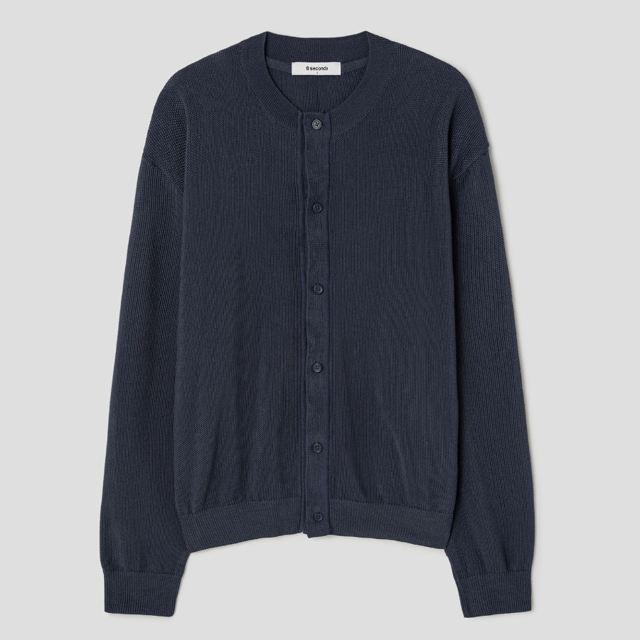 8 seconds Cool Touch Round Button Cardigan — Navy
