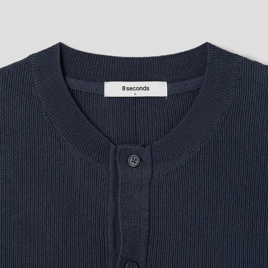 8 seconds Cool Touch Round Button Cardigan — Navy