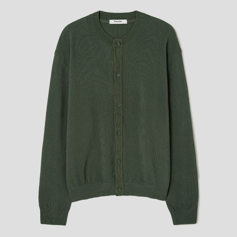8 seconds Cool Touch Round Button Cardigan — Khaki
