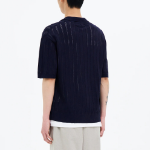 8 seconds Openwork Collared Short Sleeve Cardigan — Navy