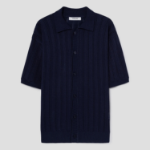 8 seconds Openwork Collared Short Sleeve Cardigan — Navy