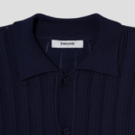 8 seconds Openwork Collared Short Sleeve Cardigan — Navy