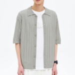 8 seconds Openwork Collared Short Sleeve Cardigan — Light Grey