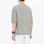 8 seconds Openwork Collared Short Sleeve Cardigan — Light Grey