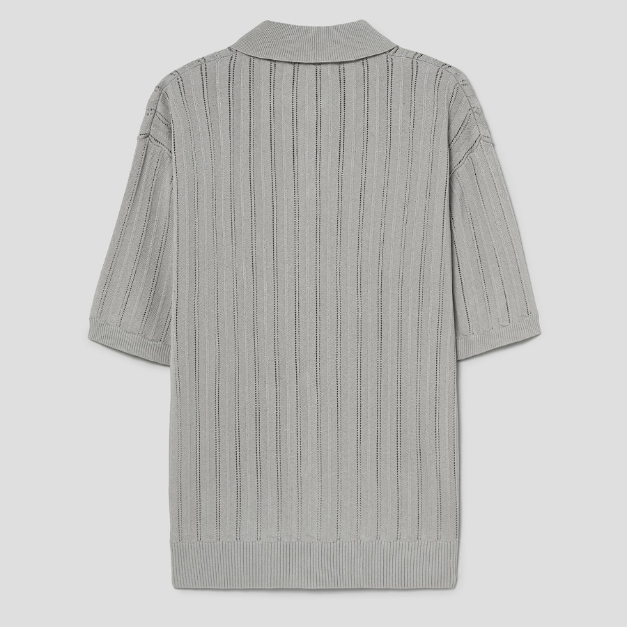 8 seconds Openwork Collared Short Sleeve Cardigan — Light Grey