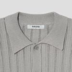 8 seconds Openwork Collared Short Sleeve Cardigan — Light Grey