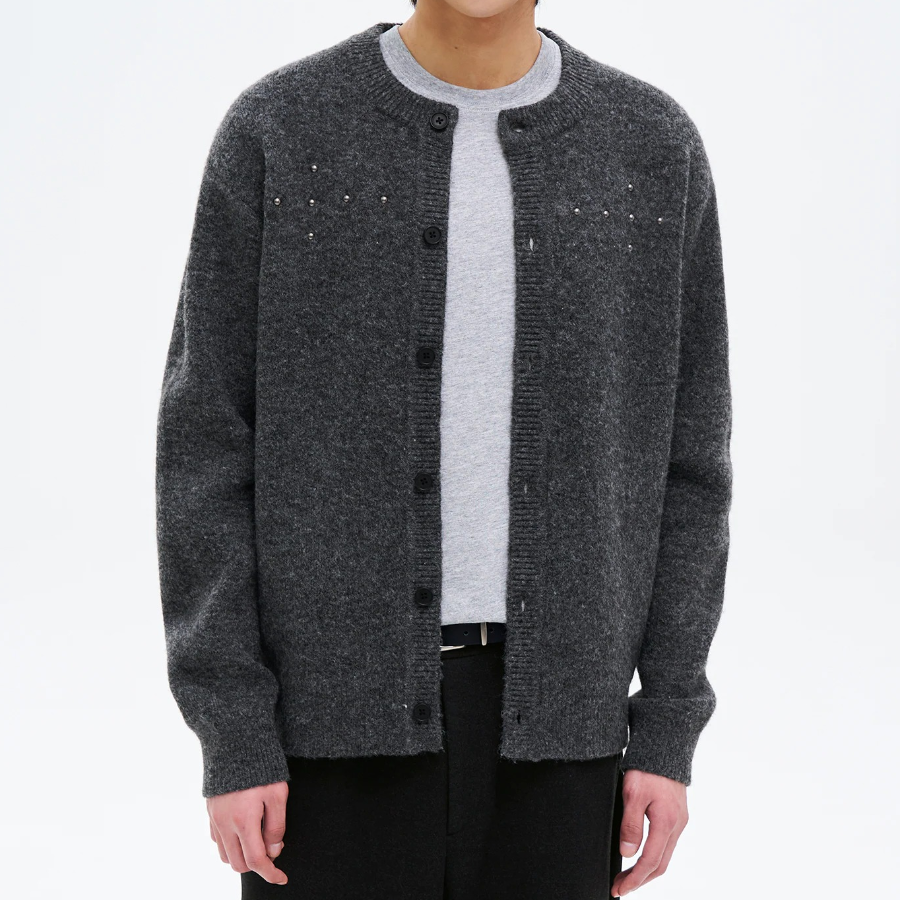 8 seconds Studded Round Neck Cardigan — Ash
