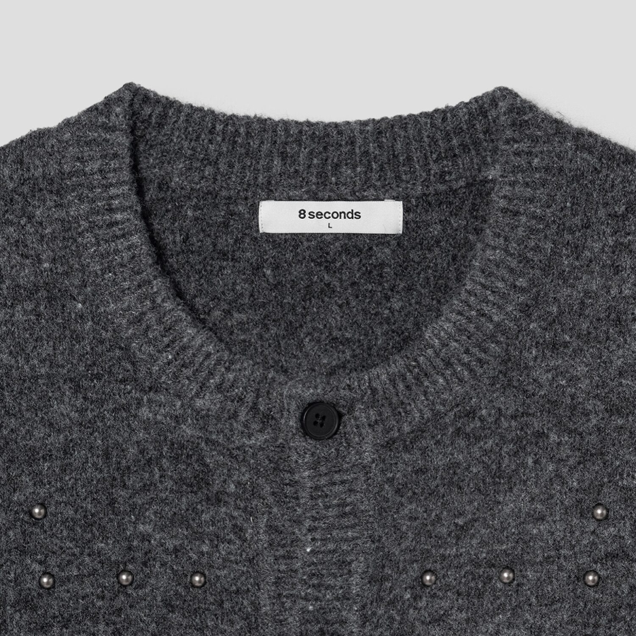 8 seconds Studded Round Neck Cardigan — Ash