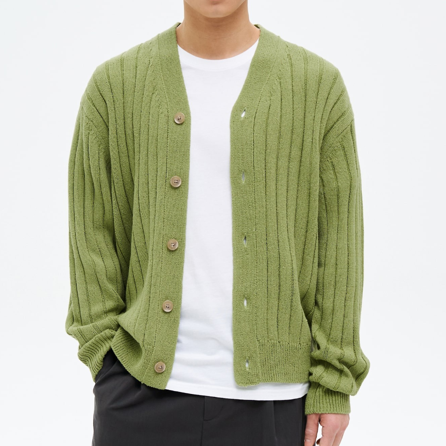 8 seconds Wide Ribbed Cardigan — Light Green