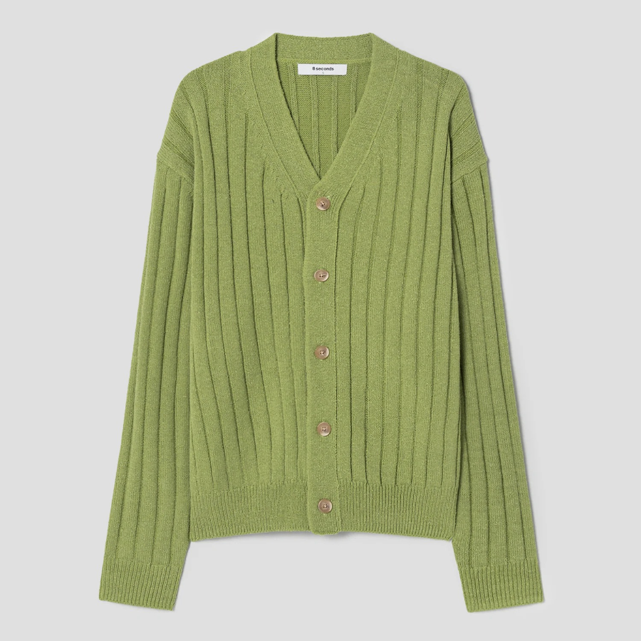 8 seconds Wide Ribbed Cardigan — Light Green