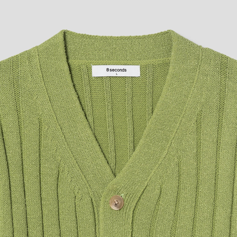 8 seconds Wide Ribbed Cardigan — Light Green