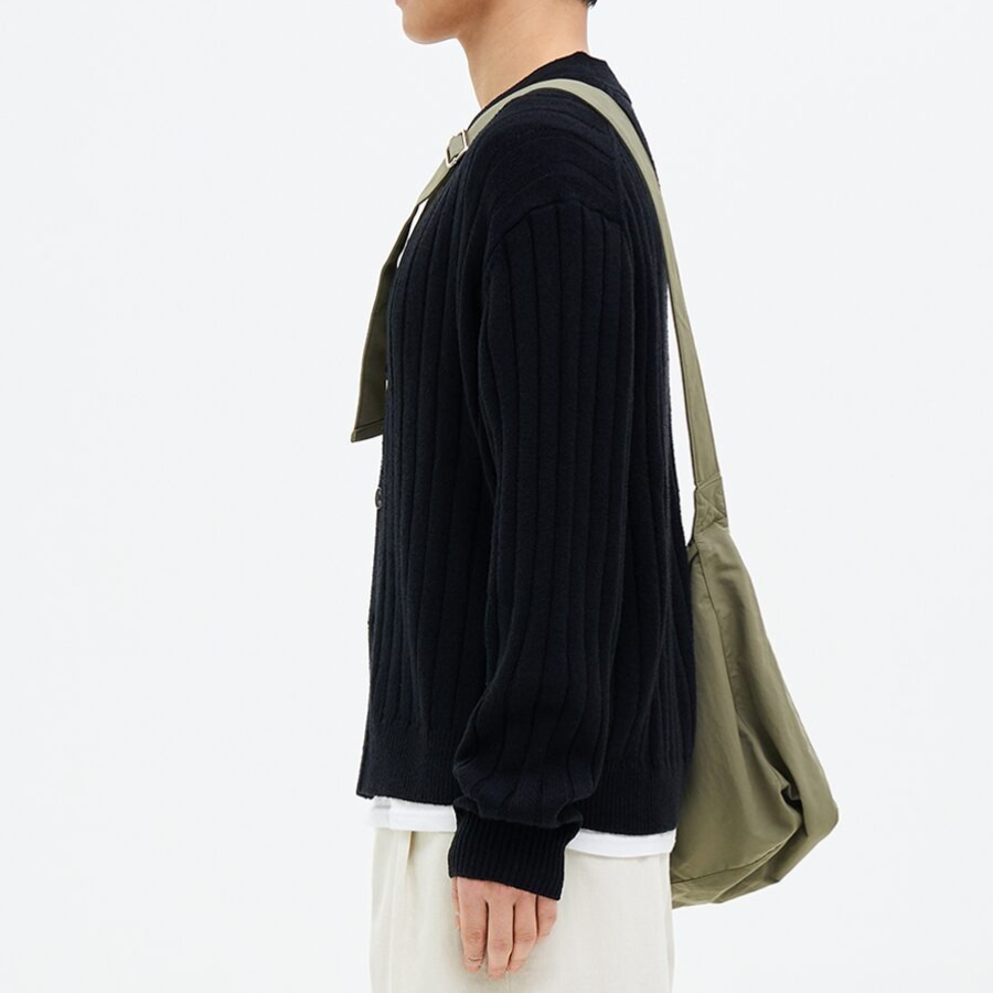 8 seconds Wide Ribbed Cardigan — Black