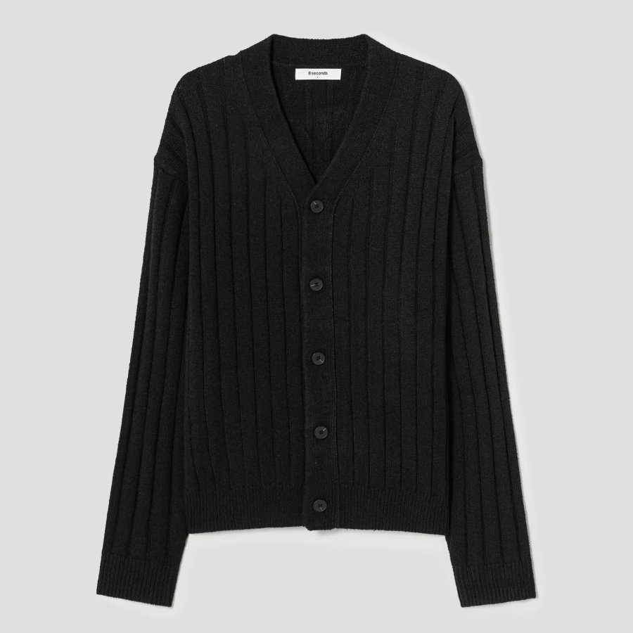 8 seconds Wide Ribbed Cardigan — Black