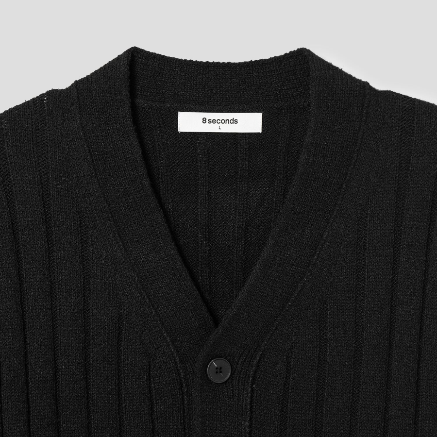 8 seconds Wide Ribbed Cardigan — Black