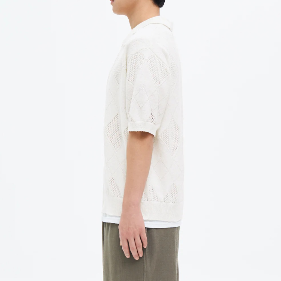 8 seconds Crochet Texture Collar Short Sleeve Cardigan — Ivory