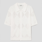 8 seconds Crochet Texture Collar Short Sleeve Cardigan — Ivory