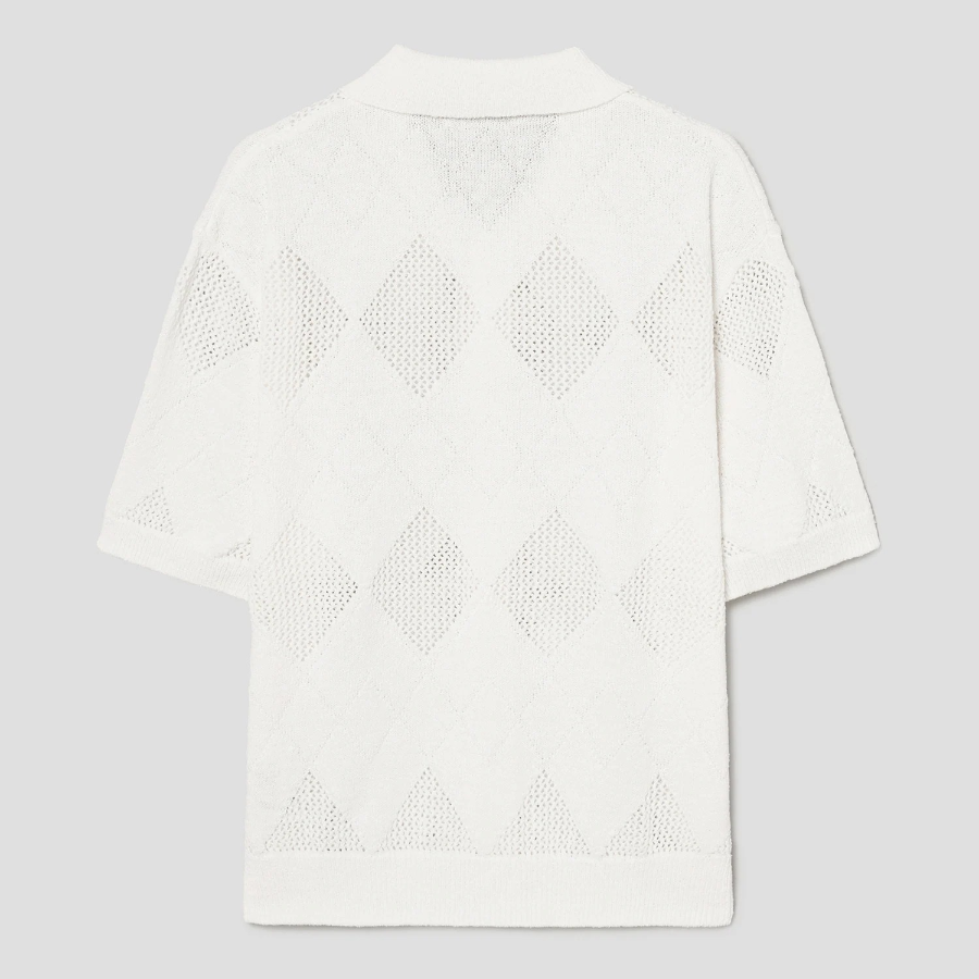 8 seconds Crochet Texture Collar Short Sleeve Cardigan — Ivory