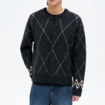 8 seconds Argyle Pattern Round Cardigan — Ash