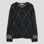 8 seconds Argyle Pattern Round Cardigan — Ash