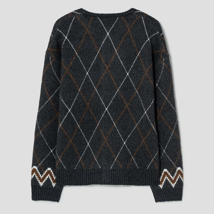 8 seconds Argyle Pattern Round Cardigan — Ash