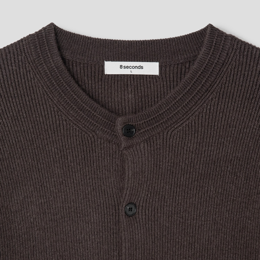 8 seconds Raccoon Blended Round Cardigan — Brown