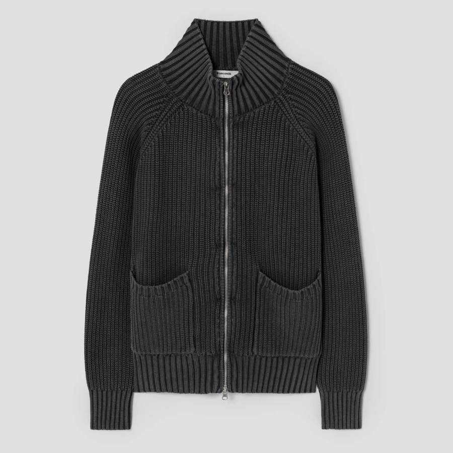 8 seconds Garment Washing High Neck Zip-Up Cardigan — Ash