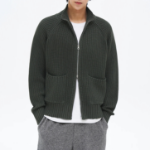 8 seconds Garment Washing High Neck Zip-Up Cardigan — Khaki