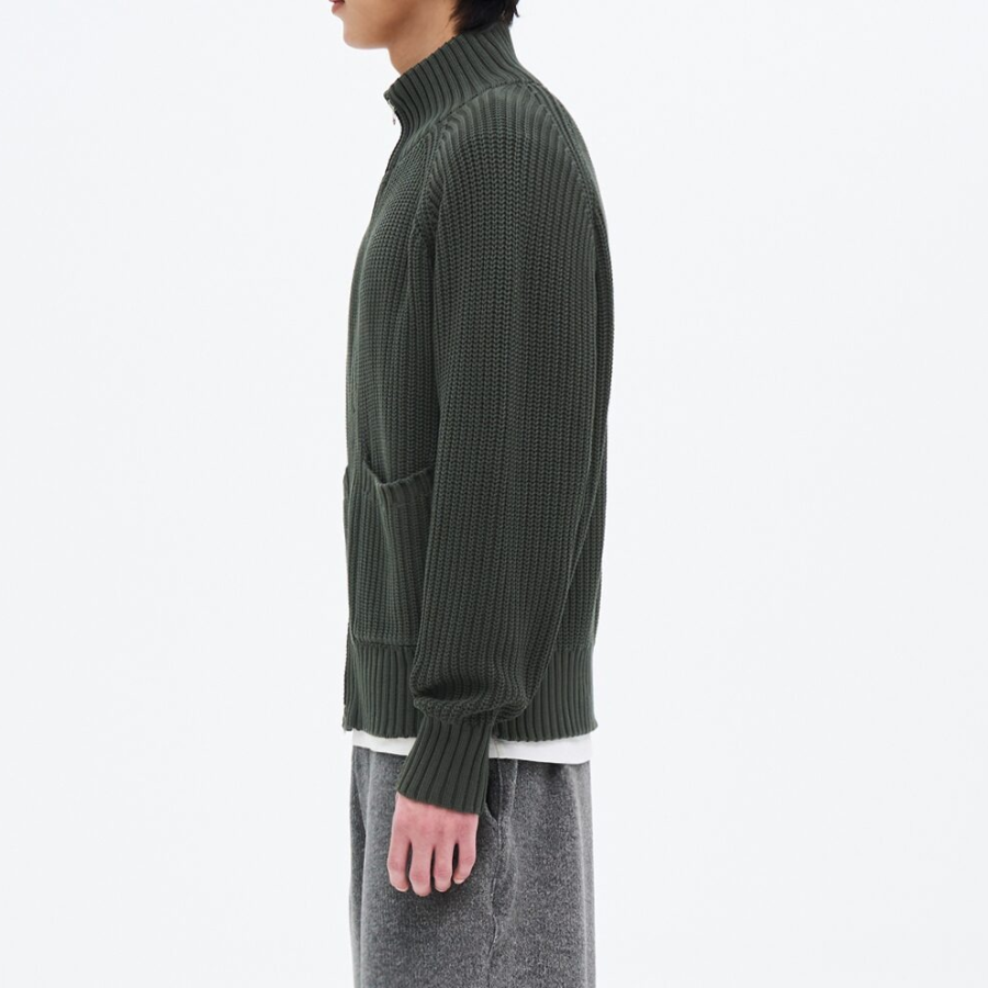 8 seconds Garment Washing High Neck Zip-Up Cardigan — Khaki