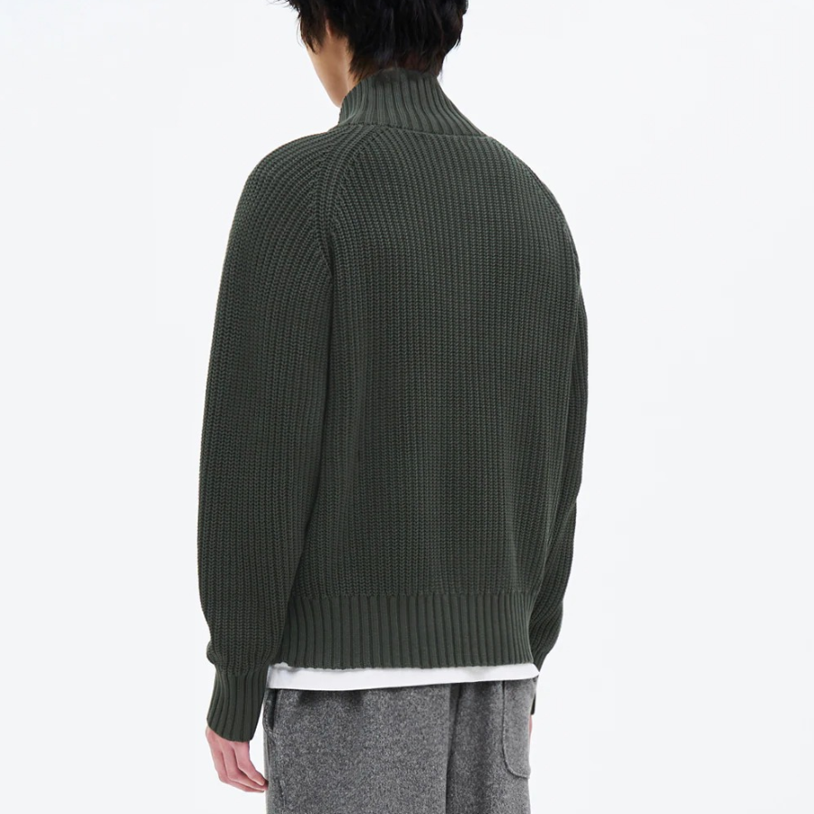 8 seconds Garment Washing High Neck Zip-Up Cardigan — Khaki